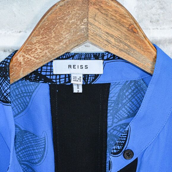 REISS Women's Harris Floral Print Blouse in Blue Size 4 oversize Drapey fit - Picture 3 of 14
